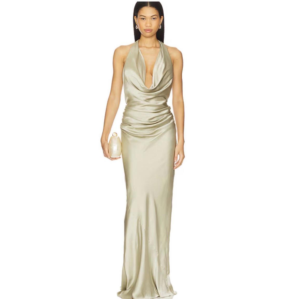 Nwt Revolve Nookie Penelope Drap Gown Thyme $379.00 New With Tags Sz Small